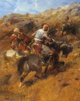 阿道夫 施賴爾 Arab Warriors On A Hillside